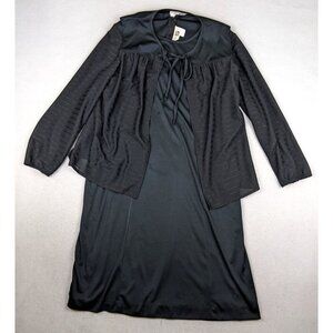 VINTAGE 1970s 70s WOMEN'S BLACK LONG SLEEVE DRESS W/ VEST - SEARS - SIZE 18.5
